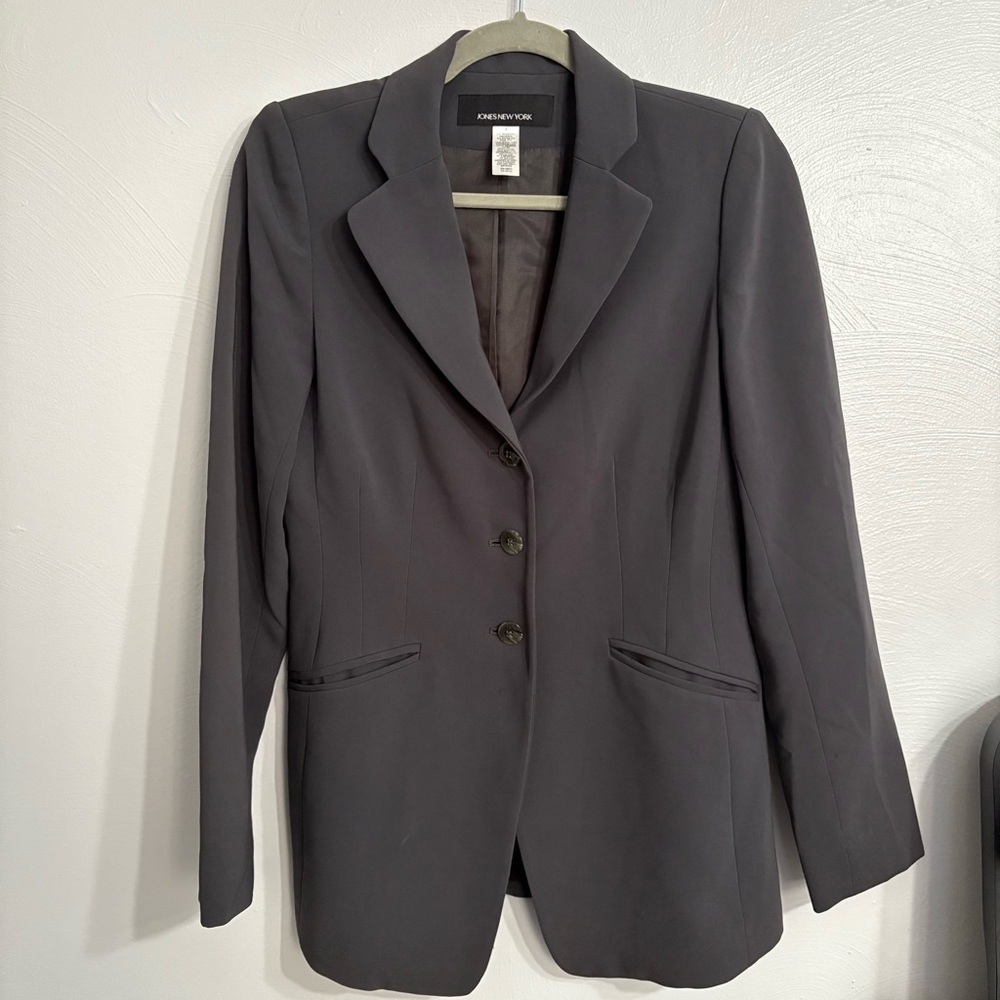 Jones New York Notch Collar Bi-Stretch Blazer | Suit Jacket | Grey | Size 4